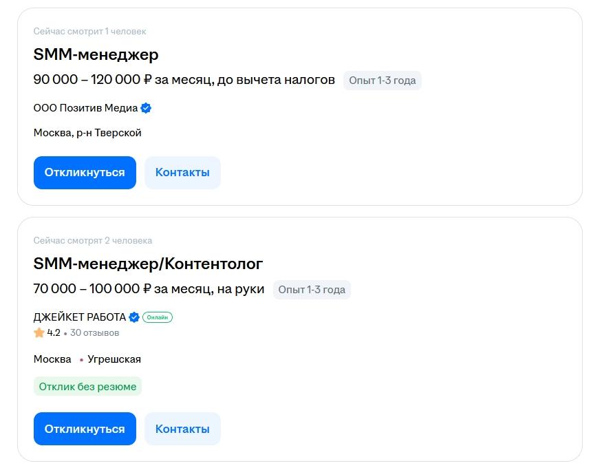 Зарплаты СММ-щиков в вакансиях на hh.ru