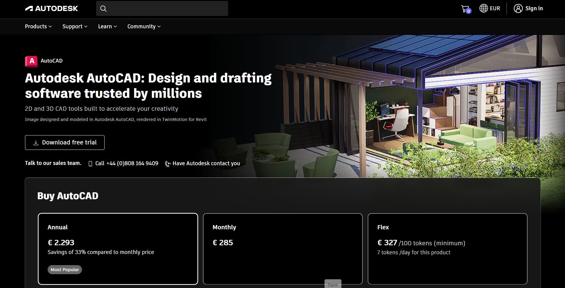 Главная страница сайта autodesk.com
