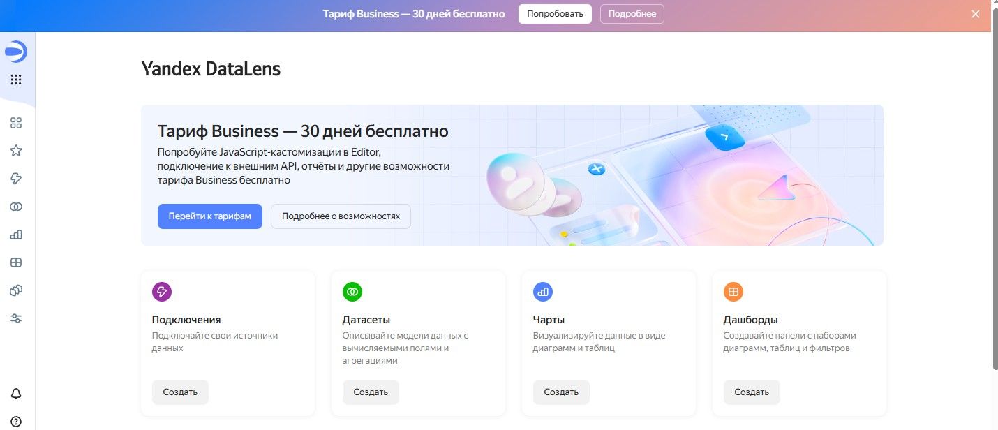  Интерфейс Yandex DataLens